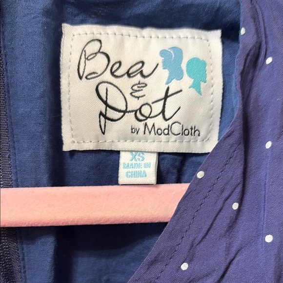 Navy Blue Dress with White Polka Dots and Lace Trim - ModCloth - Picture 3 of 5